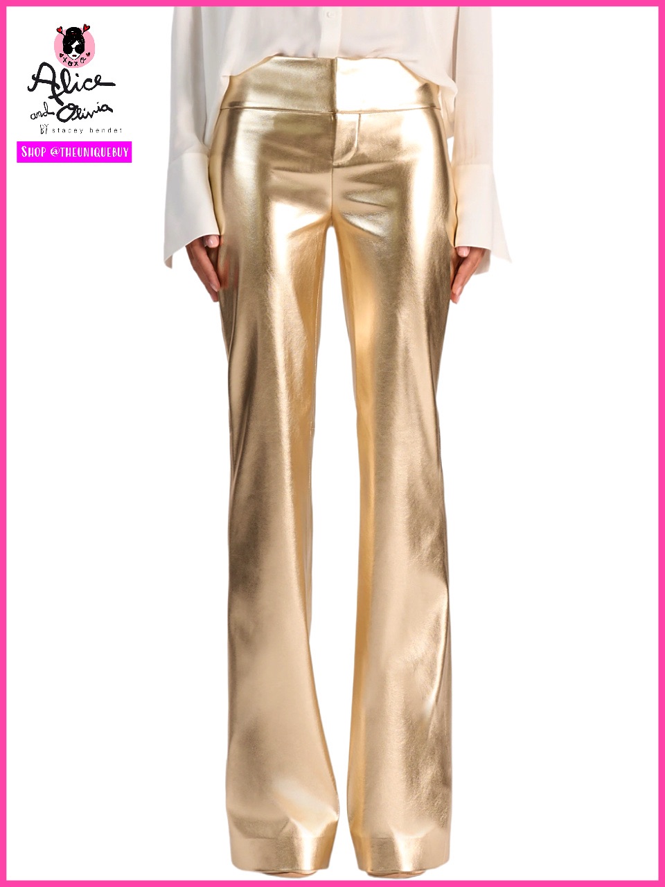 Alice + Olivia Olivia Gold Vegan Leather Bootcut Pant
